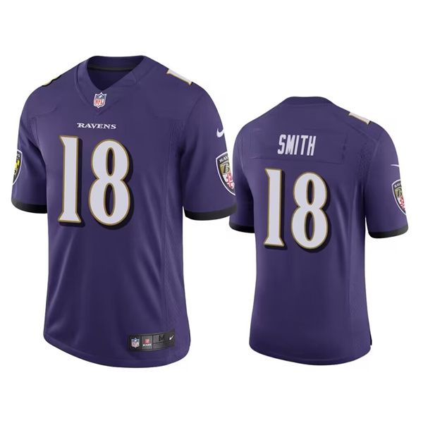 Men's Baltimore Ravens #18 Roquan Smith Purple Game Jersey